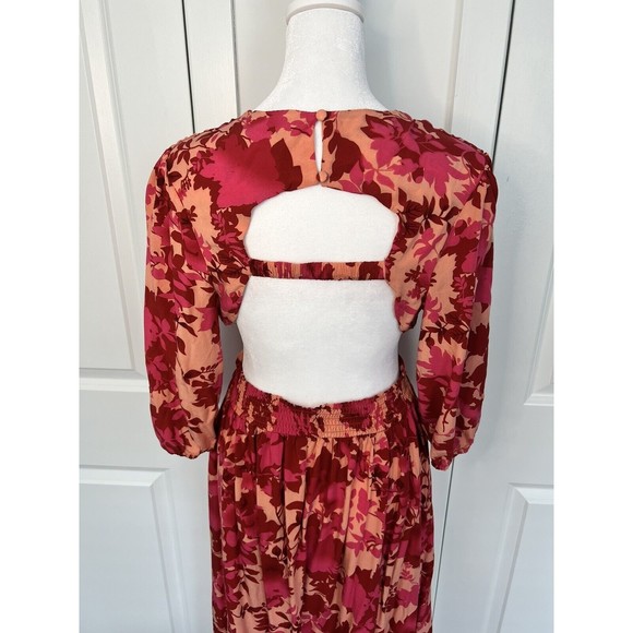 Fuchsia Floral V-Neck Cutout Backless Maxi Dress Size M Medium - Picture 2 of 11